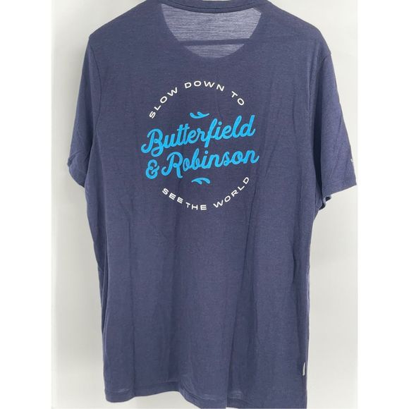 Icebreaker T Shirt Butterfield Robinson Men XL‎ Blue Merino Wool Short Sleeve - Picture 1 of 11